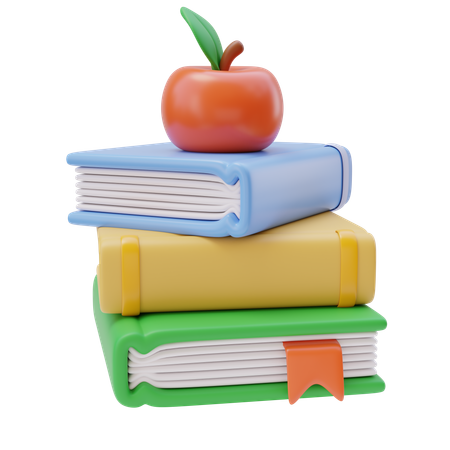 Pile de livres avec pomme  3D Icon