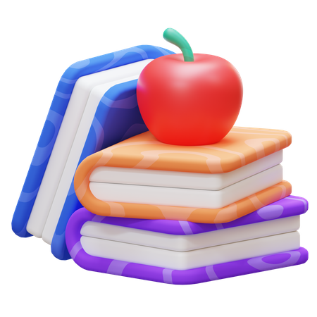 Pile de livres et pomme  3D Icon