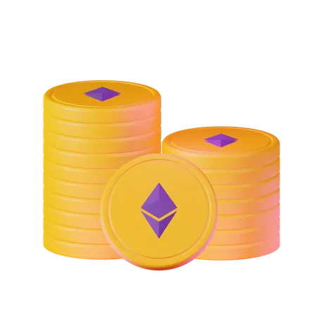 Pile de pièces d'Ethereum  3D Illustration