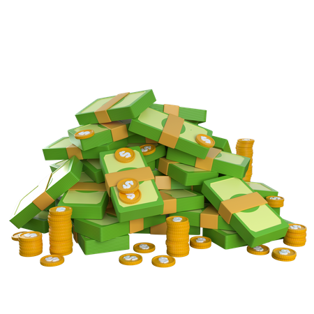 Pile of Dollars with Coins  3D Icon