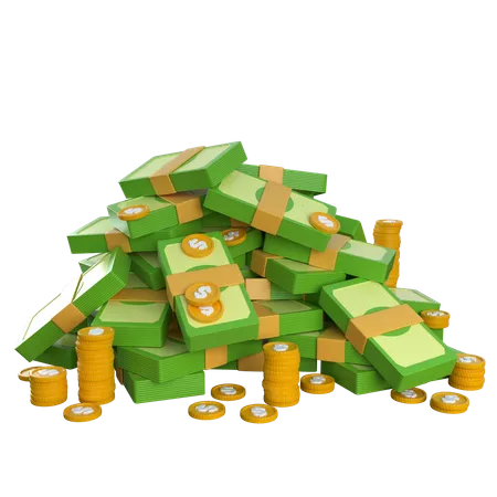 Pile of Dollars with Coins  3D Icon