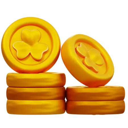 3 D Illustration Pile Of Gold Coin Clover 3D Icon