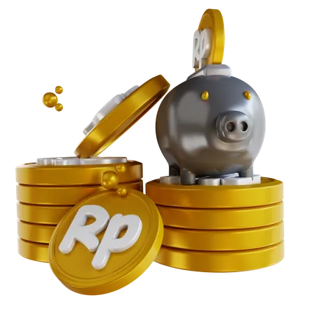 Pile Of Money And Piggy Bank  3D Illustration