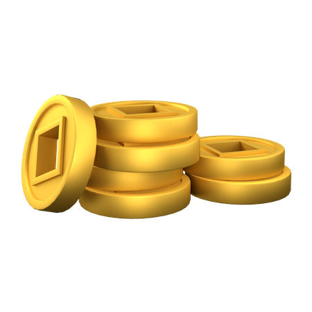 Pilha de moedas de ouro chinesas  3D Illustration