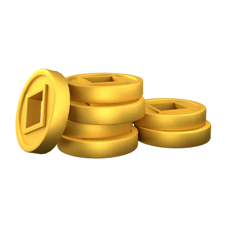 Pilha de moedas de ouro chinesas  3D Illustration