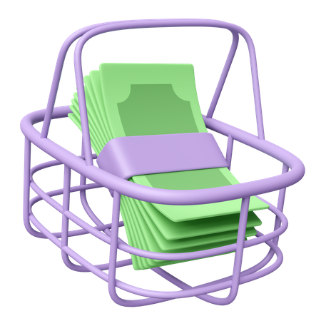Pilha de notas de dólar na cesta  3D Icon