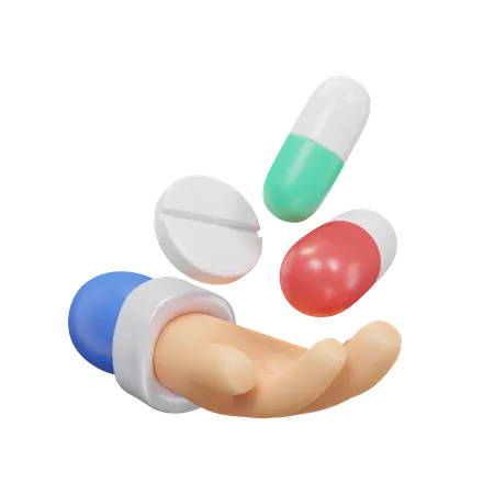 Pills On Hand Icon 3 D Illustration Medical Assets 3D Icon