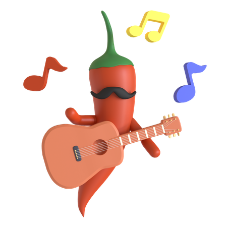 Piment rouge jouant de la guitare  3D Illustration