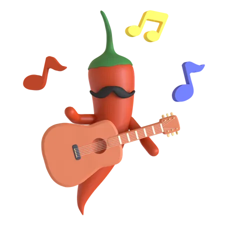 Piment rouge jouant de la guitare  3D Illustration