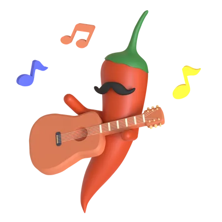 Piment rouge jouant de la guitare  3D Illustration