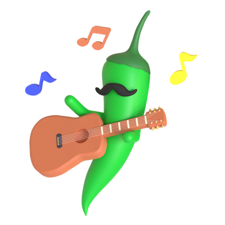 Piment vert jouant de la guitare  3D Illustration