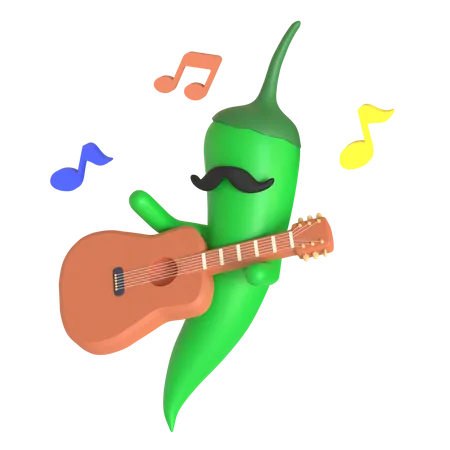 Piment vert jouant de la guitare  3D Illustration