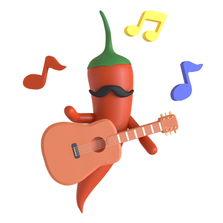 Pimenta vermelha tocando violão  3D Illustration