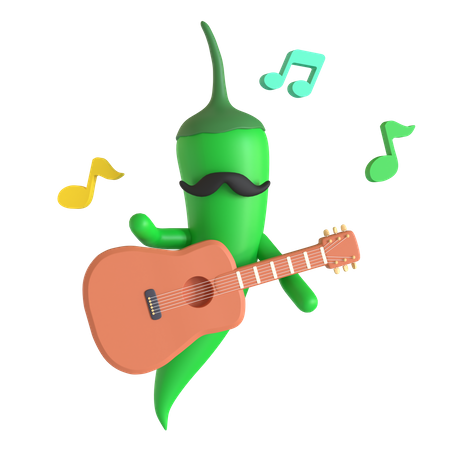 Ají verde tocando la guitarra  3D Illustration