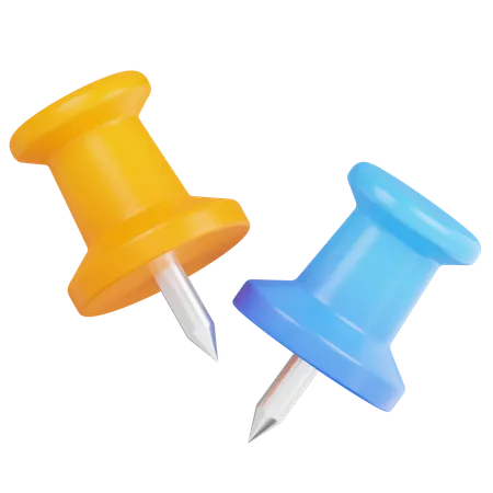 Two Pin With Yellow And Blue Color Close Up Object Shiny Rendering 3 D Icon Stationery 3D Icon