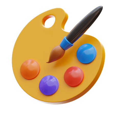 Pinceau et palette de couleurs  3D Illustration