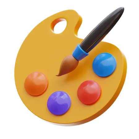 Pinceau et palette de couleurs  3D Illustration