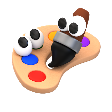 Pincel y paleta de dibujos animados  3D Icon