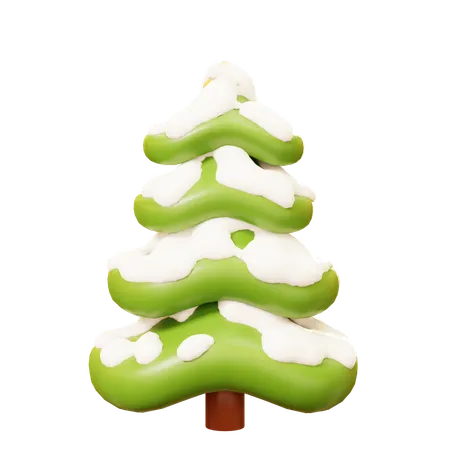 3 D Cute Cartoon Pine Tree Covered With Snow Winter Season 3D Icon