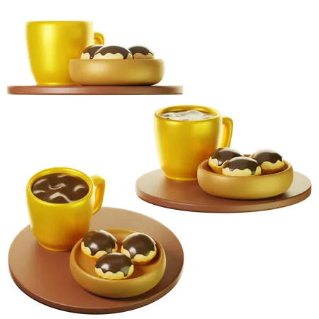 3 D Icon Ramadhan Pineapple Cake And A Cup Of Chocolate On Three Points Of View On Transparent Background 3 D Illustration High Resolution 3D Icon