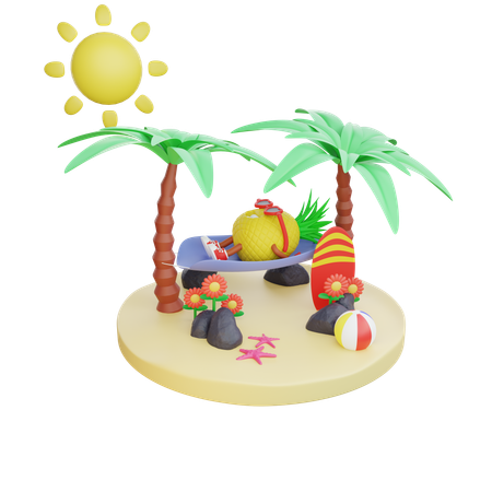 Pineapple Enjoying Summer Holiday on Island  3D Icon