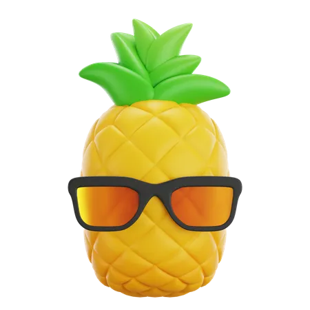 Cute 3 D Pineapple Summer Tropical Fruit With Sunglasses 3D Icon