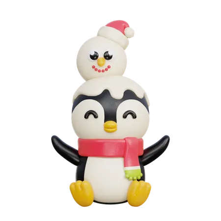 Pingouin avec bonhomme de neige  3D Illustration