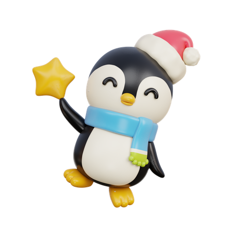 Pingouin avec étoile  3D Illustration