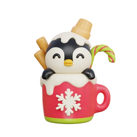 Pingouin dans une tasse  3D Illustration