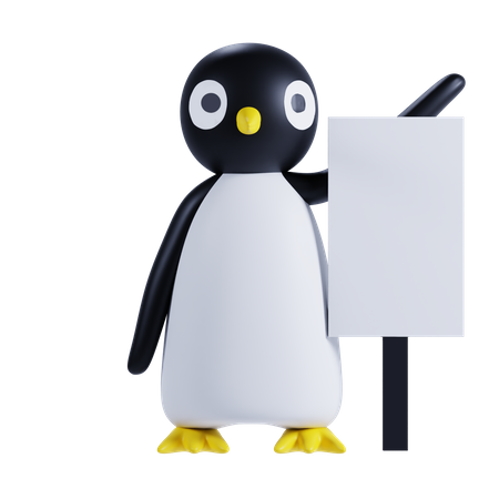 Pingouin tenant une pancarte  3D Illustration