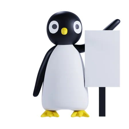 Pingouin tenant une pancarte  3D Illustration