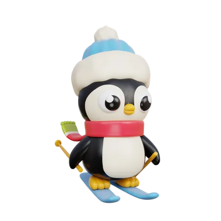 Pinguim patinando no gelo  3D Illustration