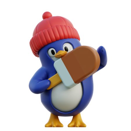 Pinguim fofo com sorvete  3D Icon