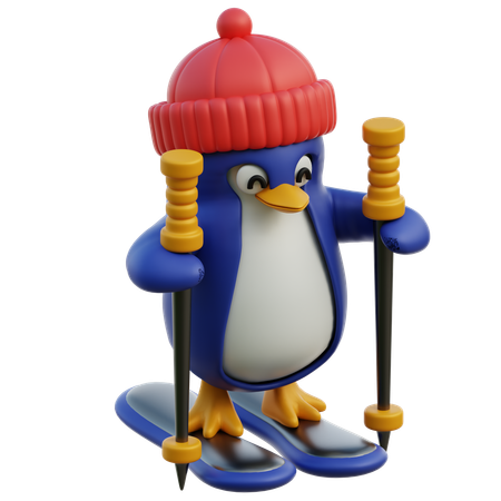 Pinguim fofo curtindo esquiar  3D Icon