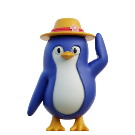 Pinguim fofo em pé usando chapéu de Pamela  3D Icon