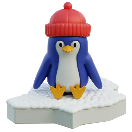 Pinguim fofo sentado usando chapéu de inverno  3D Icon