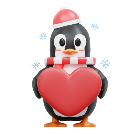 Pinguim fofo traz amor  3D Illustration