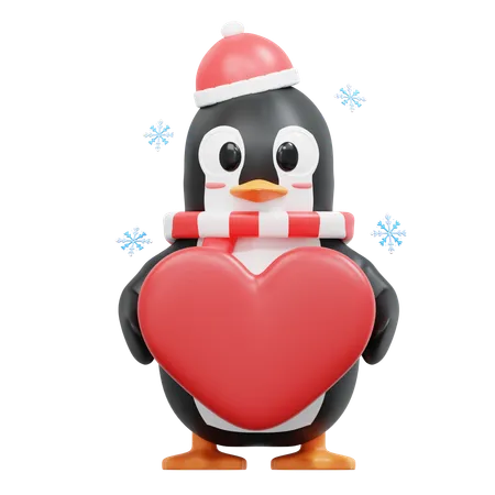 Pinguim fofo traz amor  3D Illustration