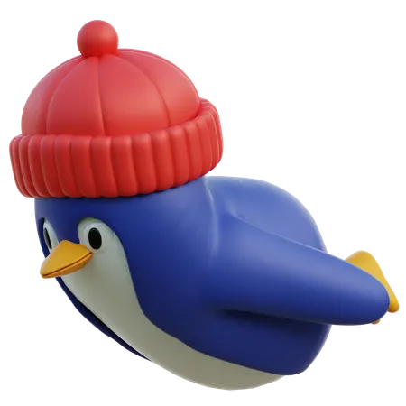 Pinguim fofo voando no ar com gorro de inverno  3D Icon