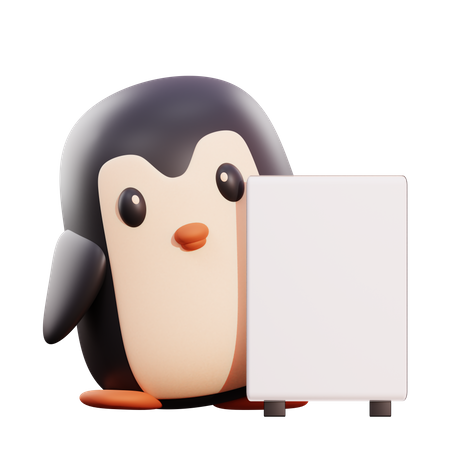 Pinguim segurando cartaz  3D Icon