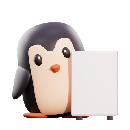 Pinguin mit Plakat  3D Illustration