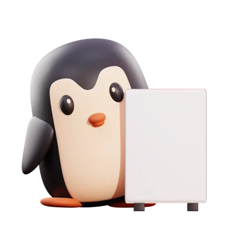 Pinguin mit Plakat  3D Illustration