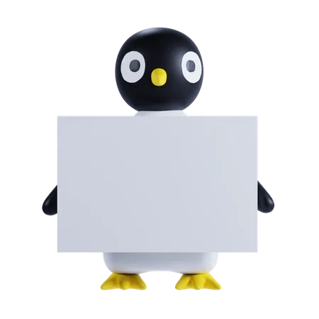 Pinguin mit Plakat  3D Illustration