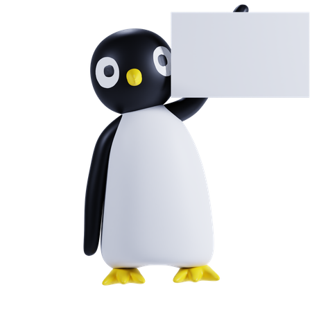 Pinguin mit Plakat  3D Illustration