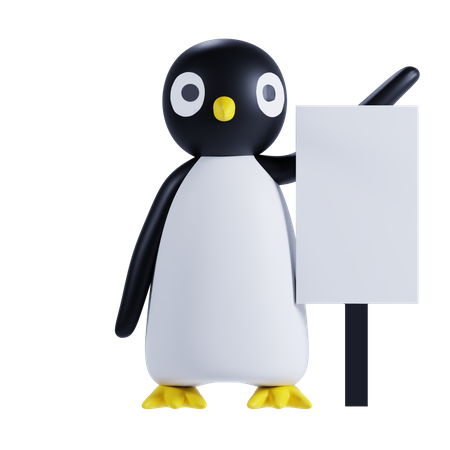 Pinguin mit Plakat  3D Illustration