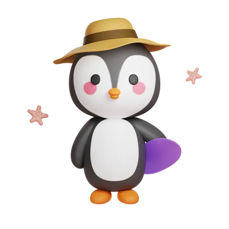 Pinguin mit Surfbrett  3D Illustration