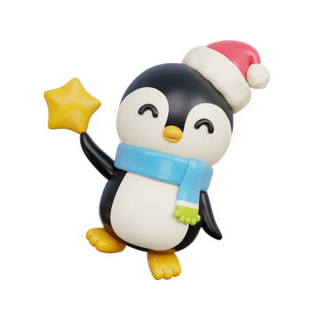 Pingüino con estrella  3D Illustration