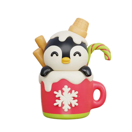 Pingüino en taza  3D Illustration