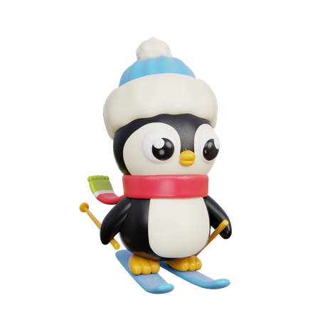 Pingüino haciendo patinaje sobre hielo  3D Illustration