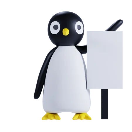 Pingüino sosteniendo cartel  3D Illustration